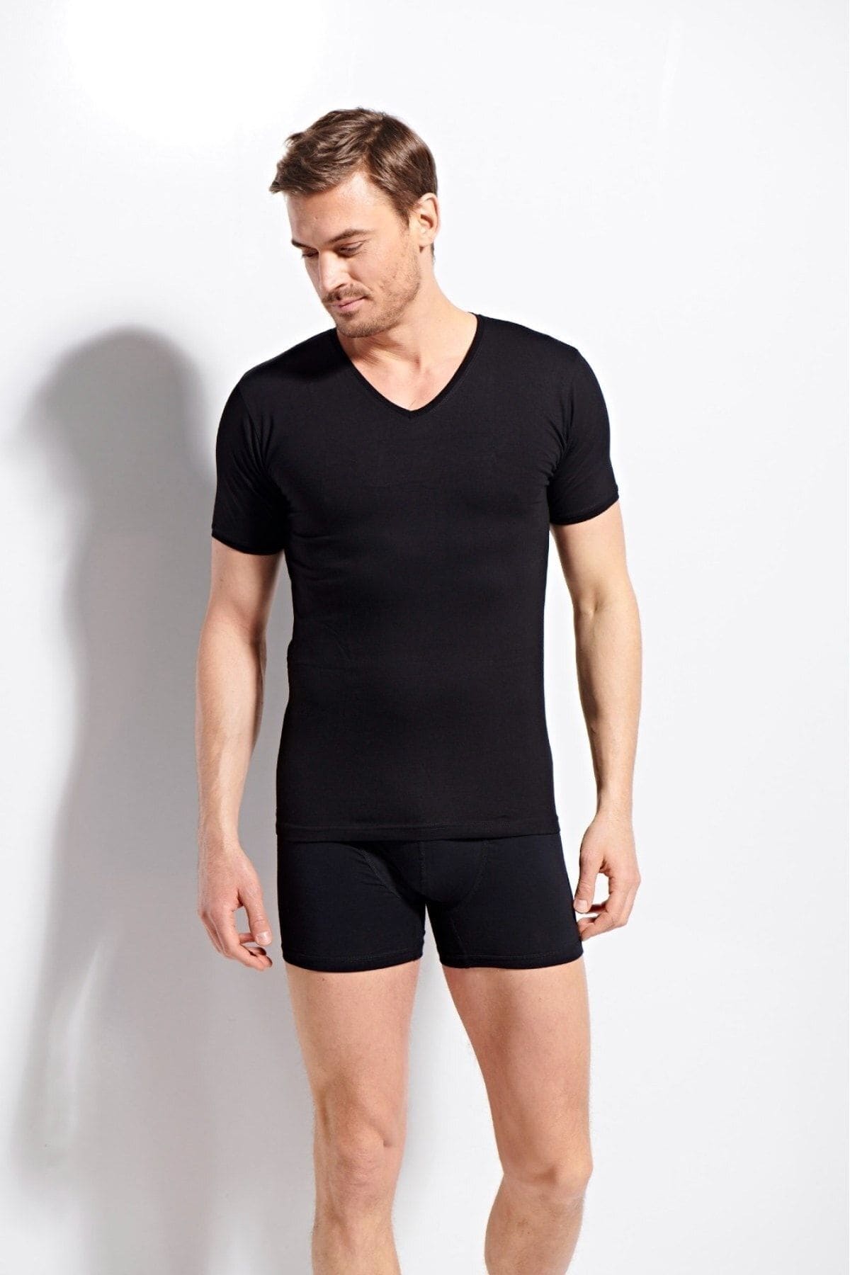 Ribana V Yaka Pamuklu T-shirt Erkek Kolcu 1220 - Siyah