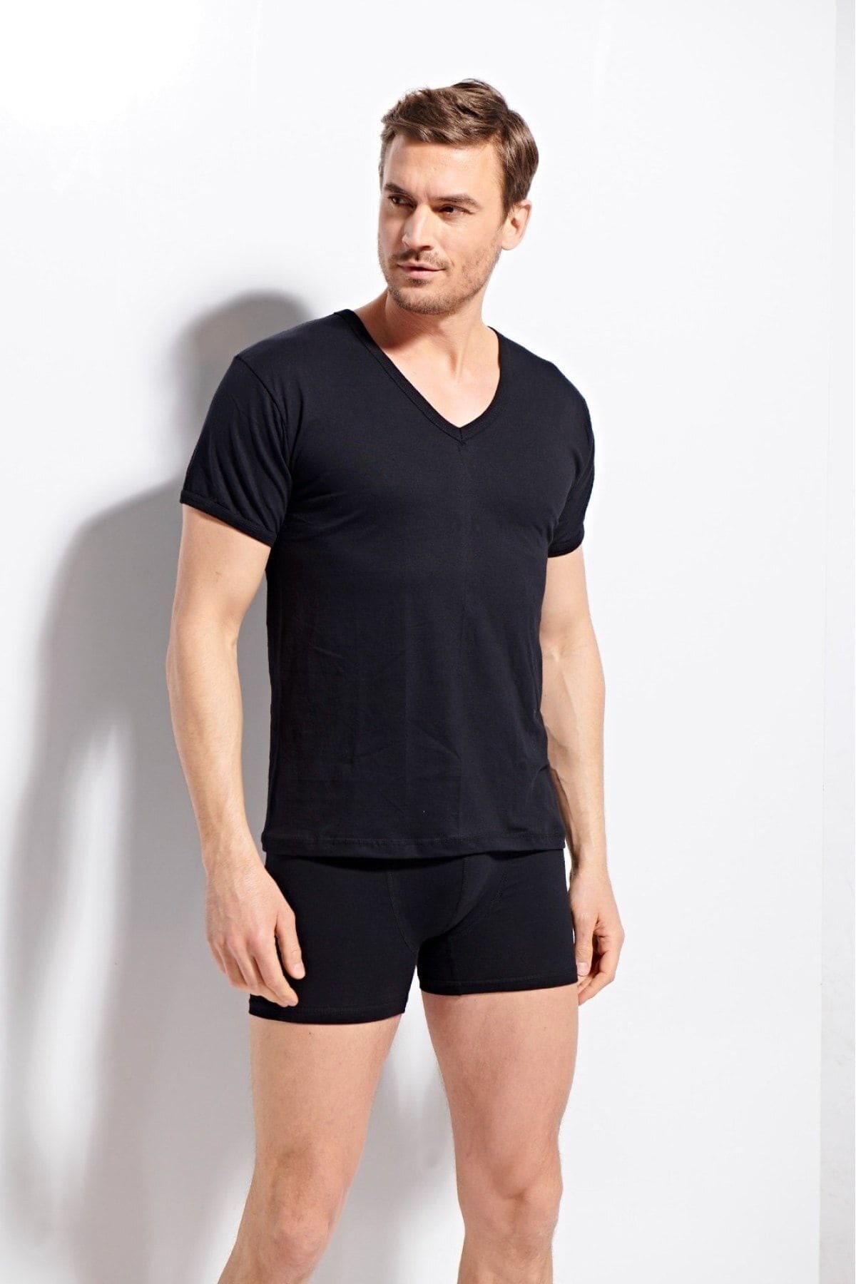 Ribana V Yaka Pamuklu T-shirt Erkek Kolcu 1220 - Siyah