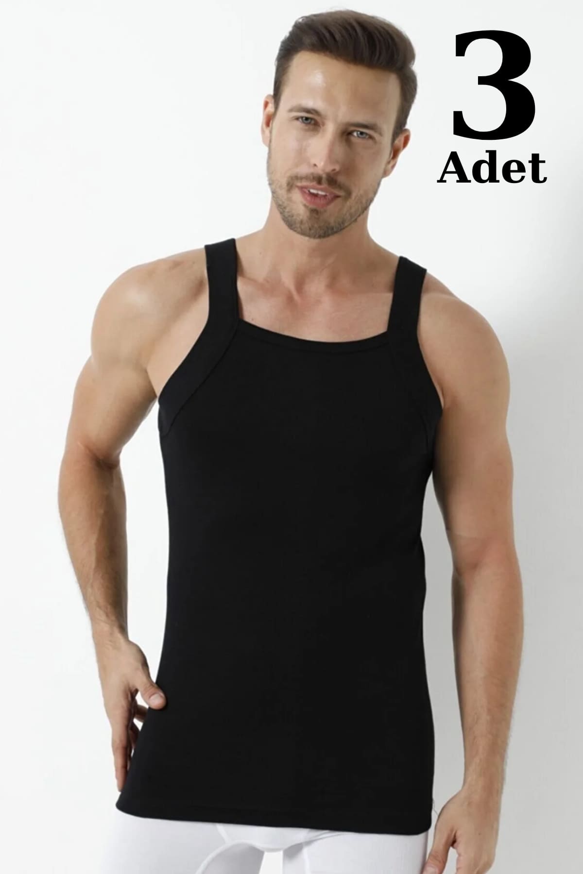 Pamuklu Geniş Biyeli Atlet 3'lü Paket Arma Yıldız 1135 - Siyah