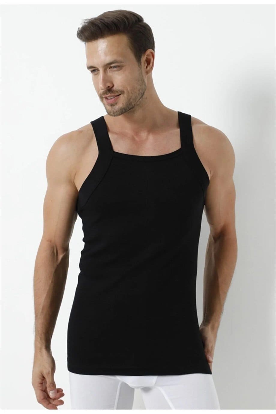 Pamuklu Geniş Biyeli Atlet Erkek Arma Yıldız 1135 - Siyah