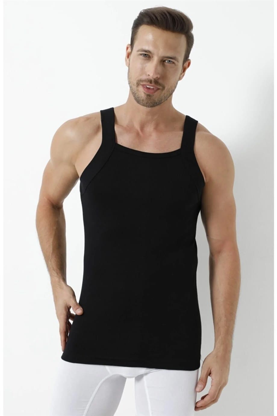 Pamuklu Geniş Biyeli Atlet Erkek Arma Yıldız 1135 - Siyah