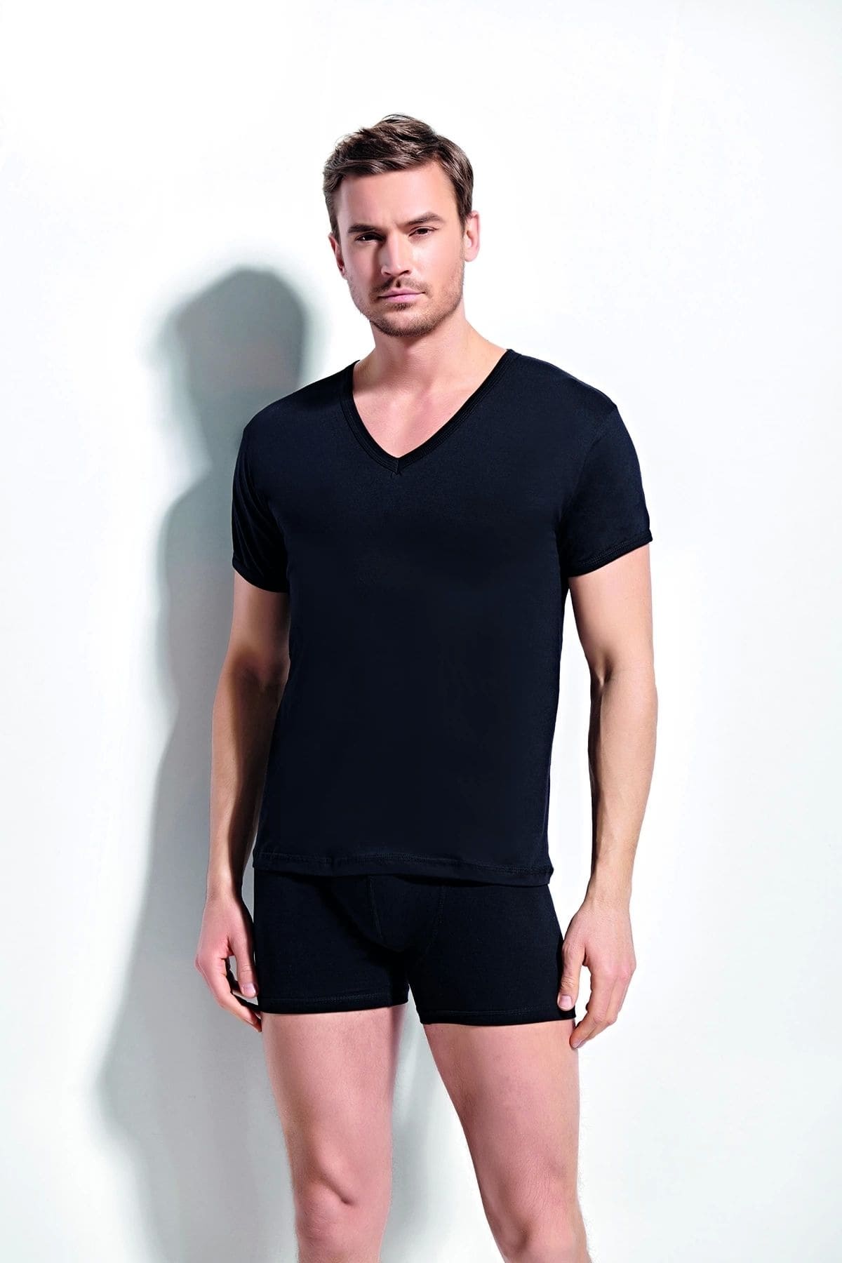 Pamuklu V Yaka Atlet Erkek Kolcu 1130 - Siyah