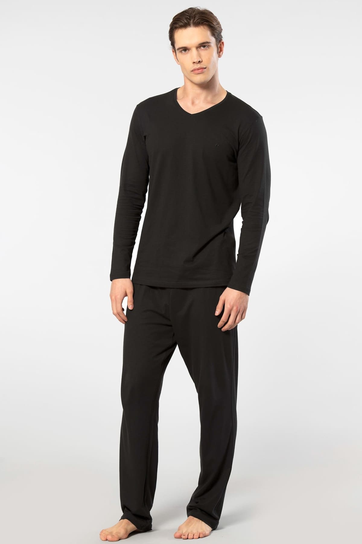 Modal Pamuklu Uzun Kollu Pijama Takımı Cacharel 2237 - Siyah