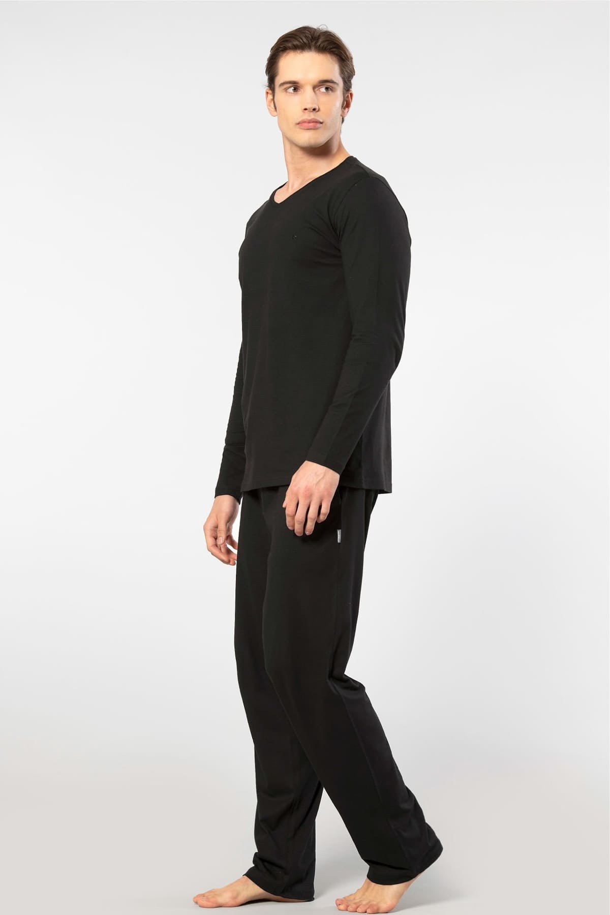 Modal Pamuklu Uzun Kollu Pijama Takımı Cacharel 2237 - Siyah