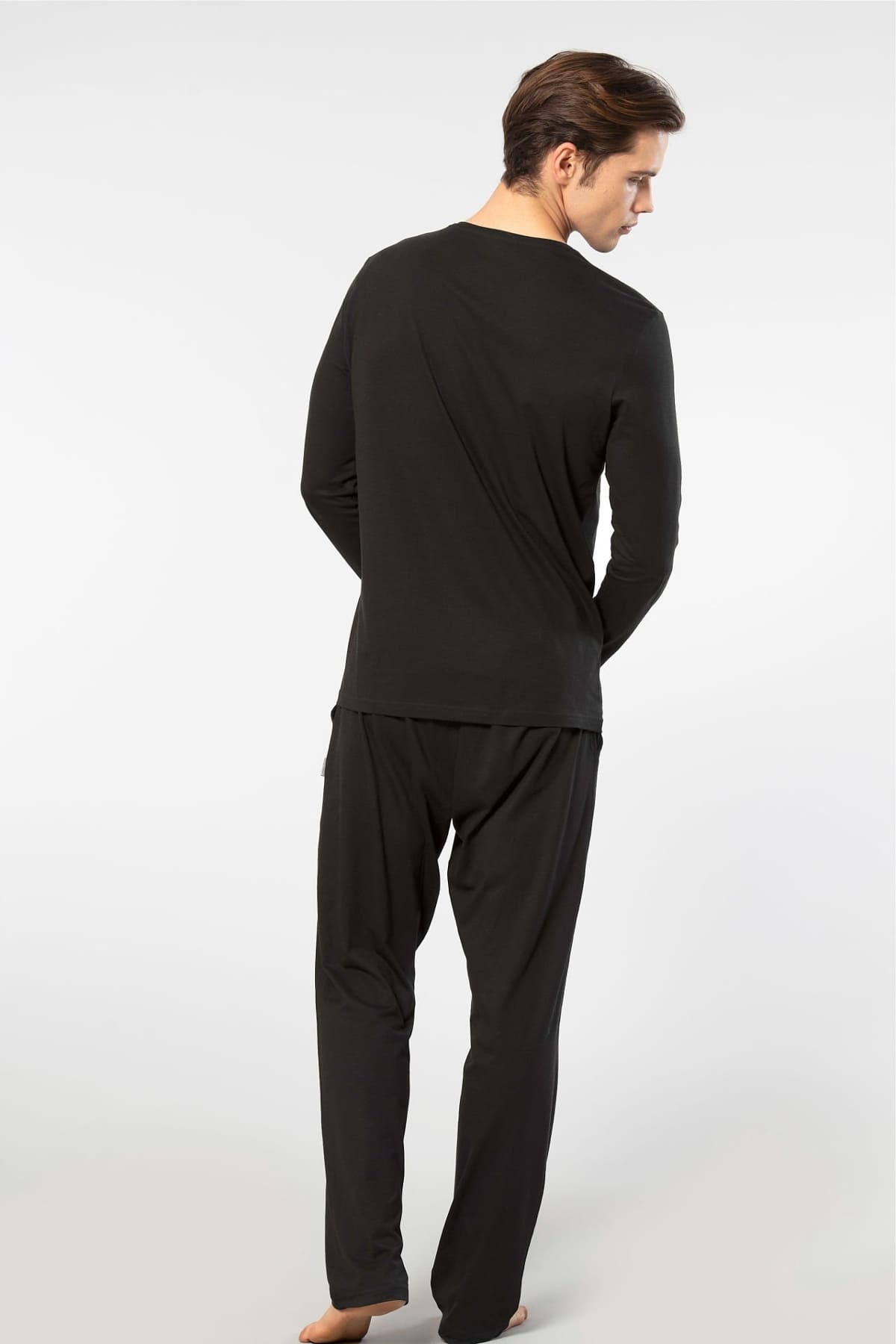 Modal Pamuklu Uzun Kollu Pijama Takımı Cacharel 2237 - Siyah