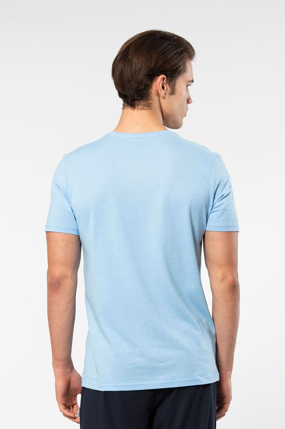 Pamuklu Modal V Yaka Kısa Kollu T-shirt Cacharel 2170 - Açık Mavi