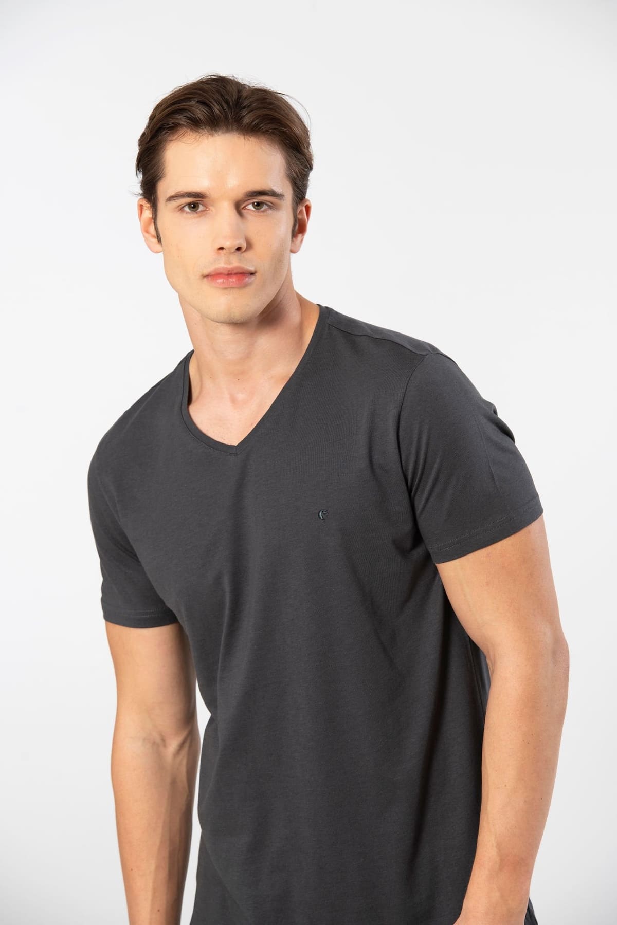 Modal Pamuk V Yaka Rahat Kesim Erkek T-shirt Cacharel 2170 - Antrasit