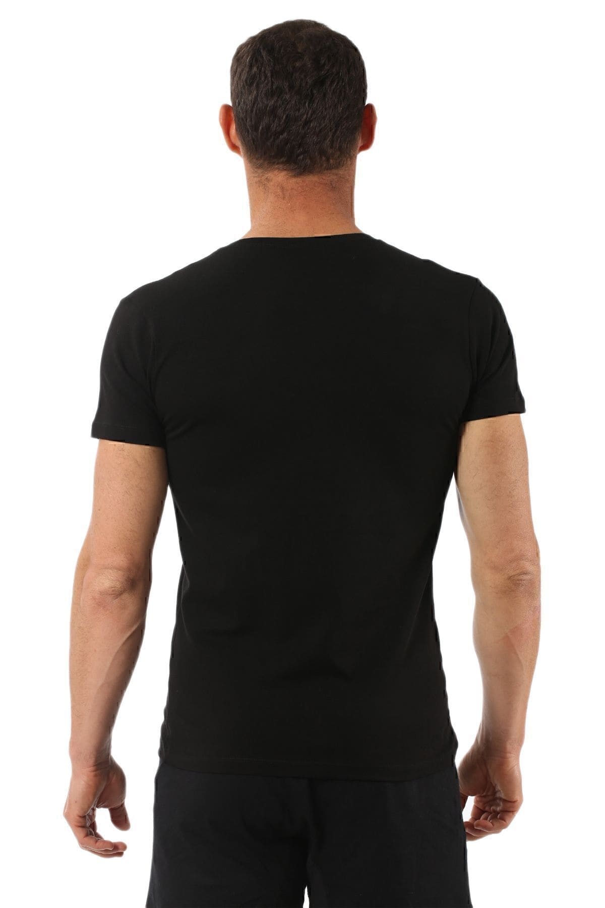 Pamuklu Yarım Kol V Yaka T-Shirt Erkek Atlet Özkan 0273 - Siyah