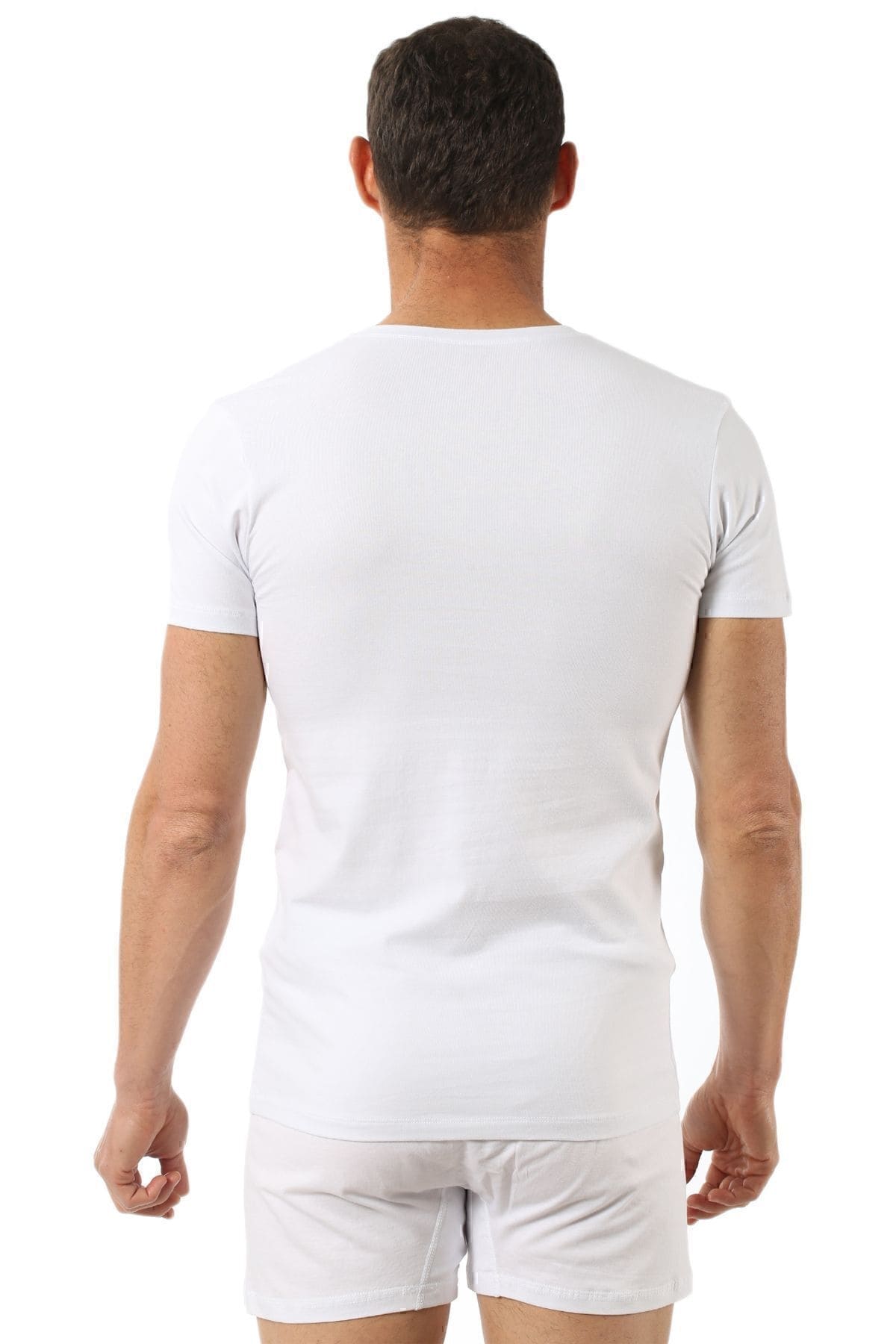 Pamuklu Yarım Kol V Yaka T-Shirt Erkek Atlet Özkan 0273 - Beyaz