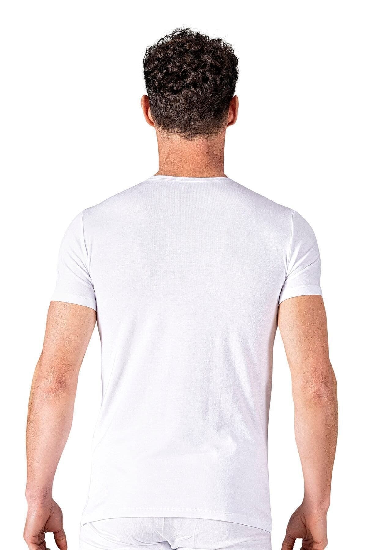 Pamuklu Modal Elastan Yarım Kol T-Shirt Fanila Özkan 11144 - Beyaz