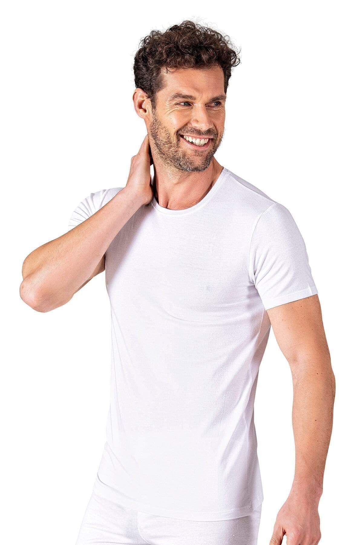 Pamuklu Modal Elastan Yarım Kol T-Shirt Fanila Özkan 11144 - Beyaz