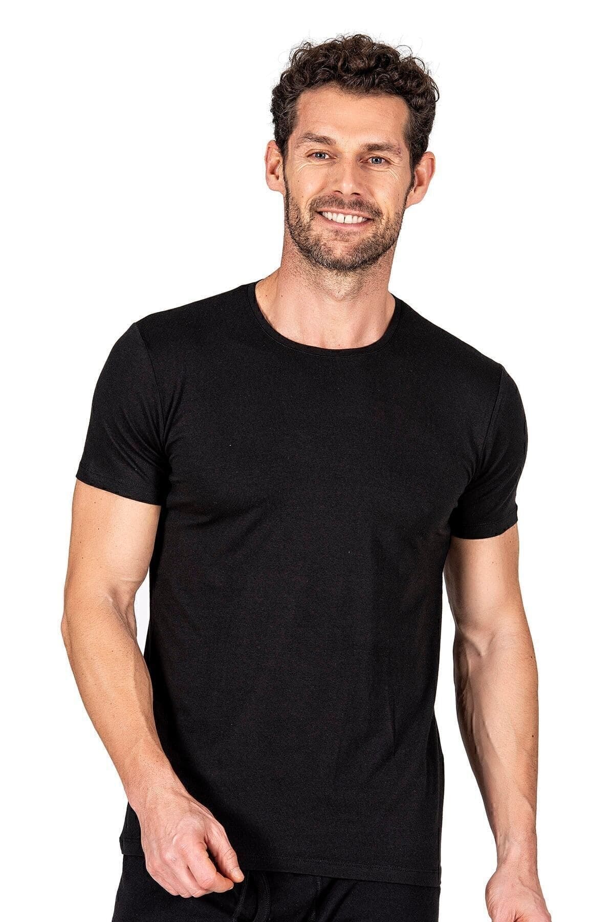 Pamuklu Modal Elastan Yarım Kol T-Shirt Fanila Özkan 11144 - Siyah