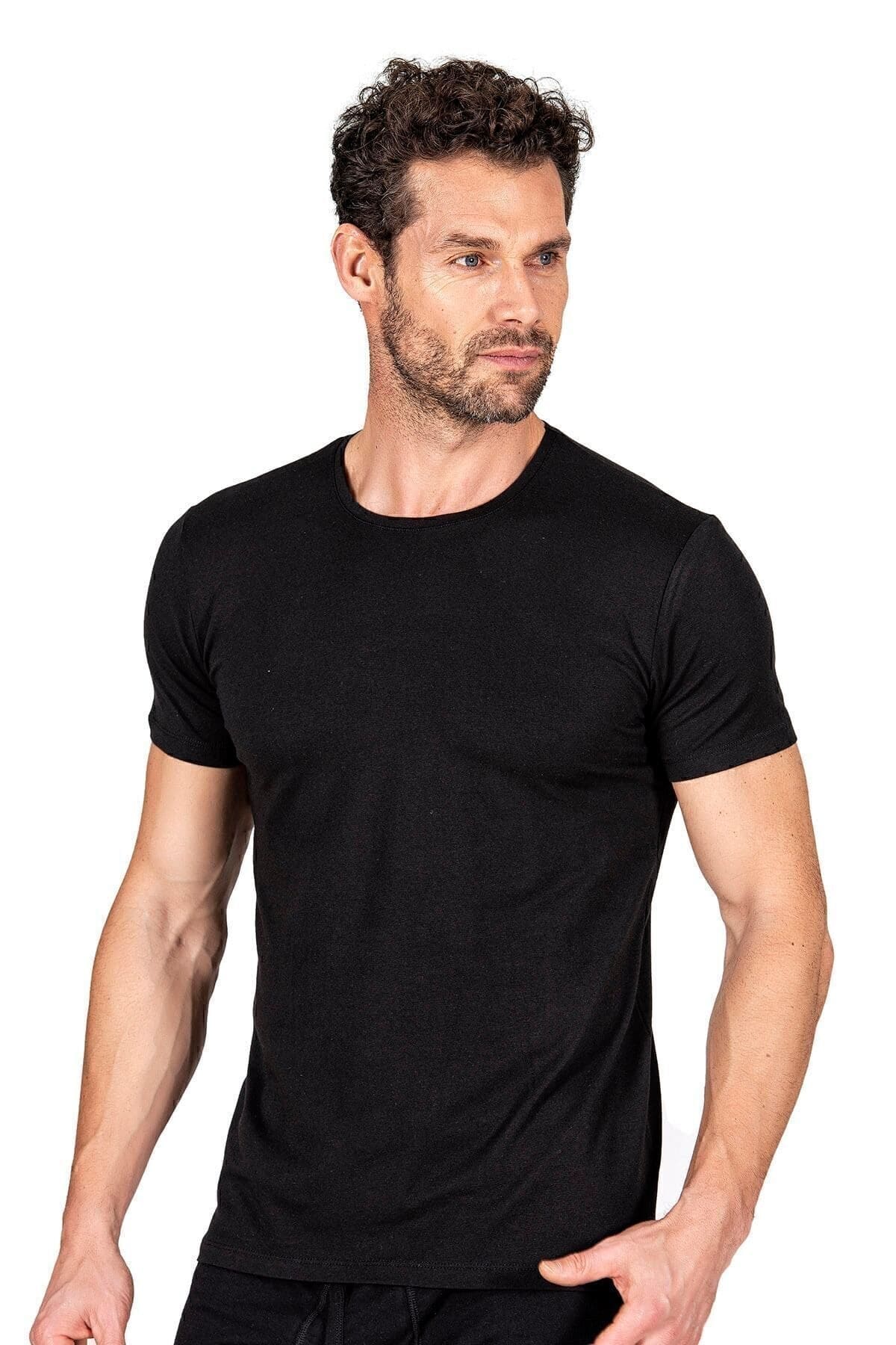 Pamuklu Modal Elastan Yarım Kol T-Shirt Fanila Özkan 11144 - Siyah
