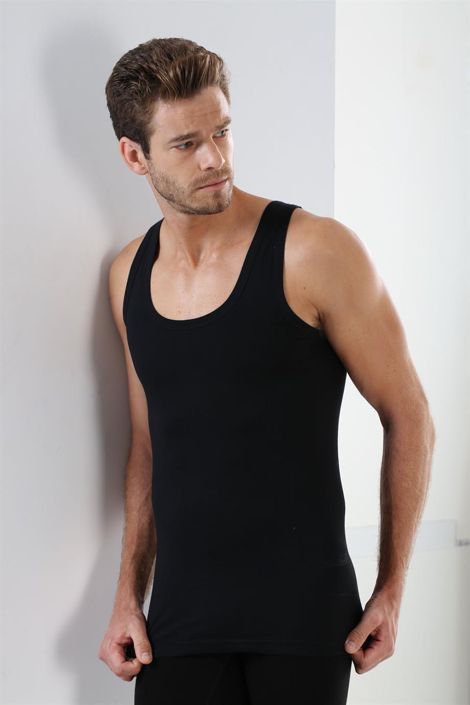 Pamuklu Ribana Askılı Erkek Atlet Arma Yıldız 1142 - Siyah