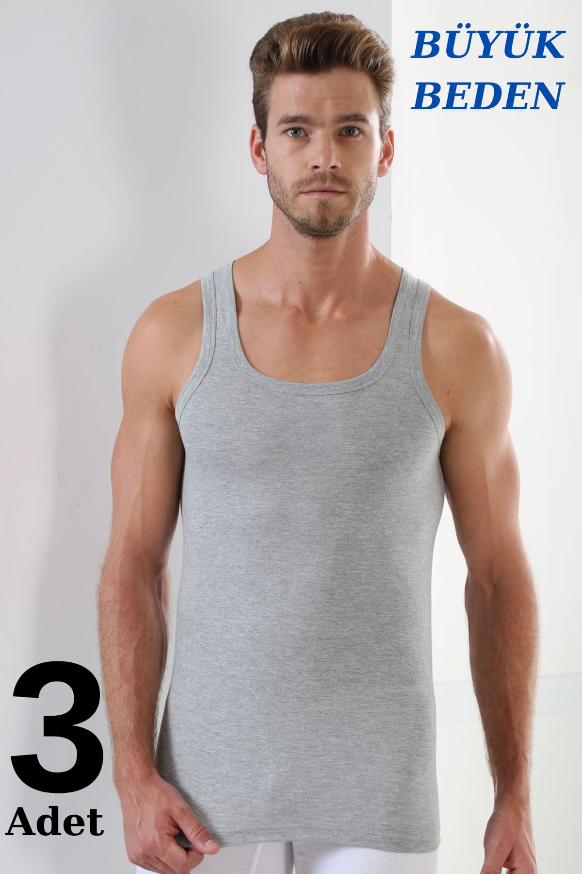 Pamuklu Uzun Boy Büyük Beden Atlet Arma Yıldız 1142 - Gri