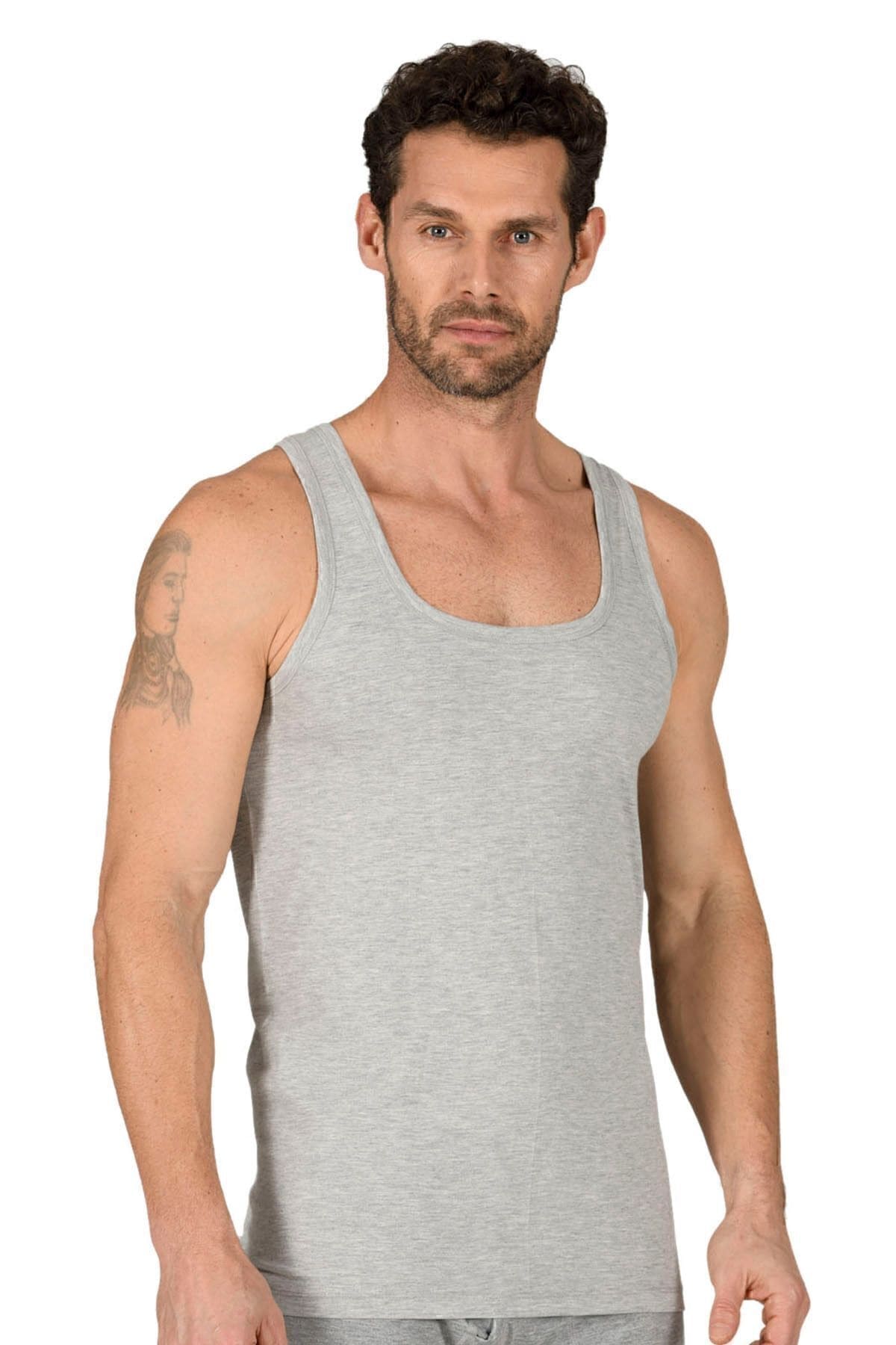 Pamuklu Esnek Kalın Askılı Erkek Atlet Özkan 11407 - Gri