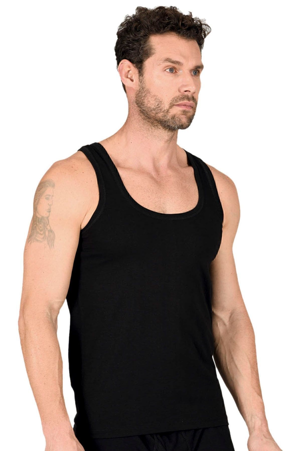 Pamuklu Esnek Kalın Askılı Erkek Atlet Özkan 11407 - Siyah