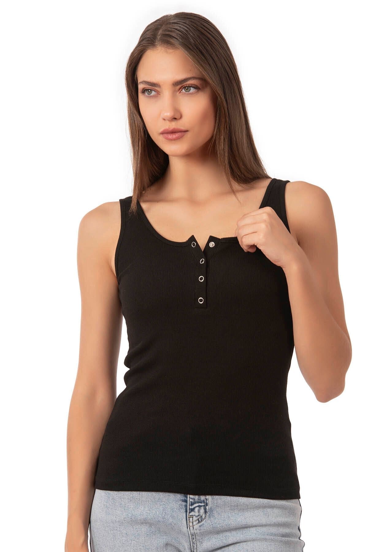 Kalın Askılı Pamuklu Likralı Atlet Özkan 27063 - Siyah