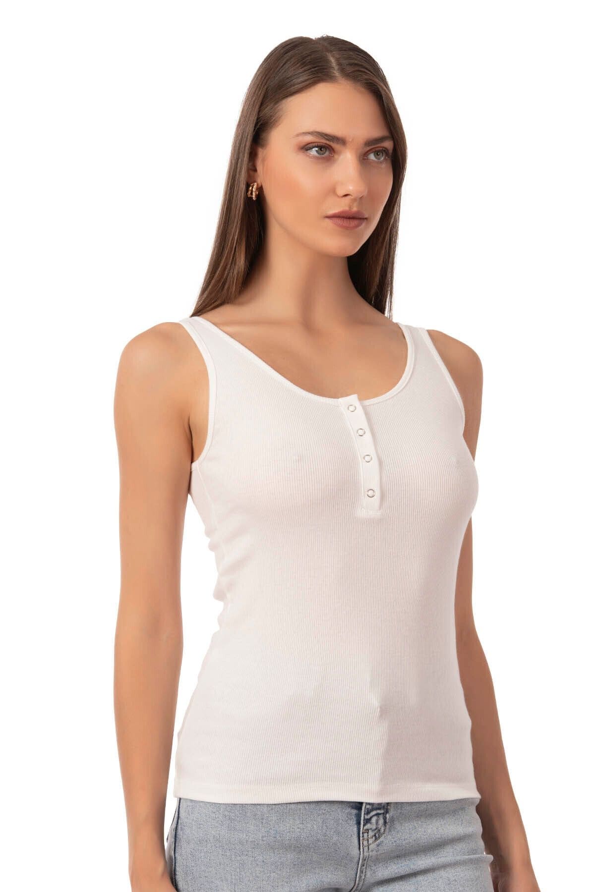 Kalın Askılı Pamuklu Likralı Atlet Özkan 27063 - Ekru