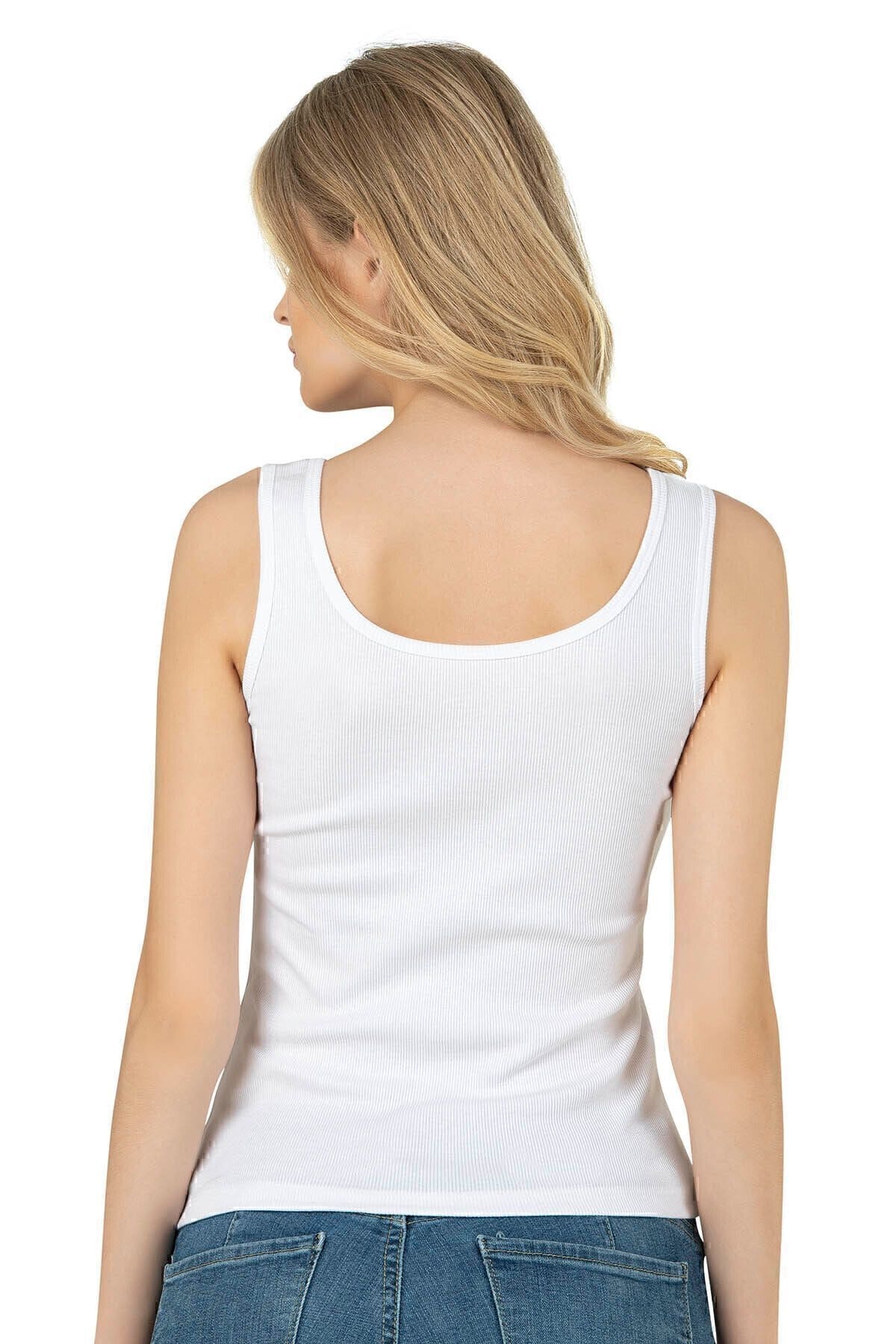 Pamuklu Fitilli Kalın Askılı Kadın Atlet Özkan 26815 - Beyaz