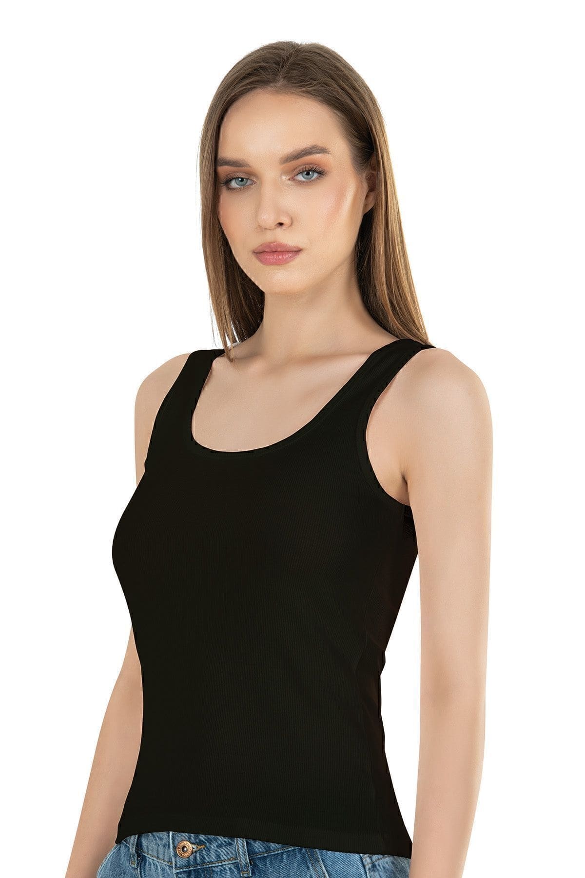 Pamuklu Fitilli Kalın Askılı Kadın Atlet Özkan 26815 - Siyah