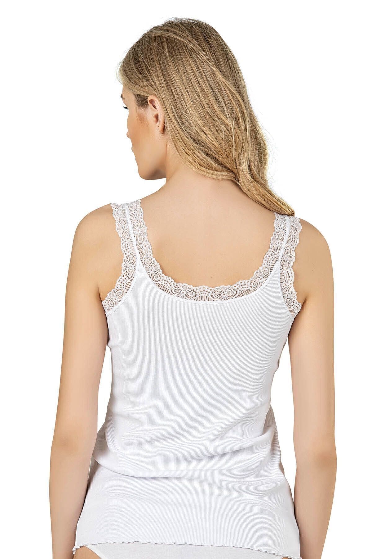 Fitilli Pamuklu Dantelli Kalın Askılı Kadın Atlet Özkan 26816 - Beyaz