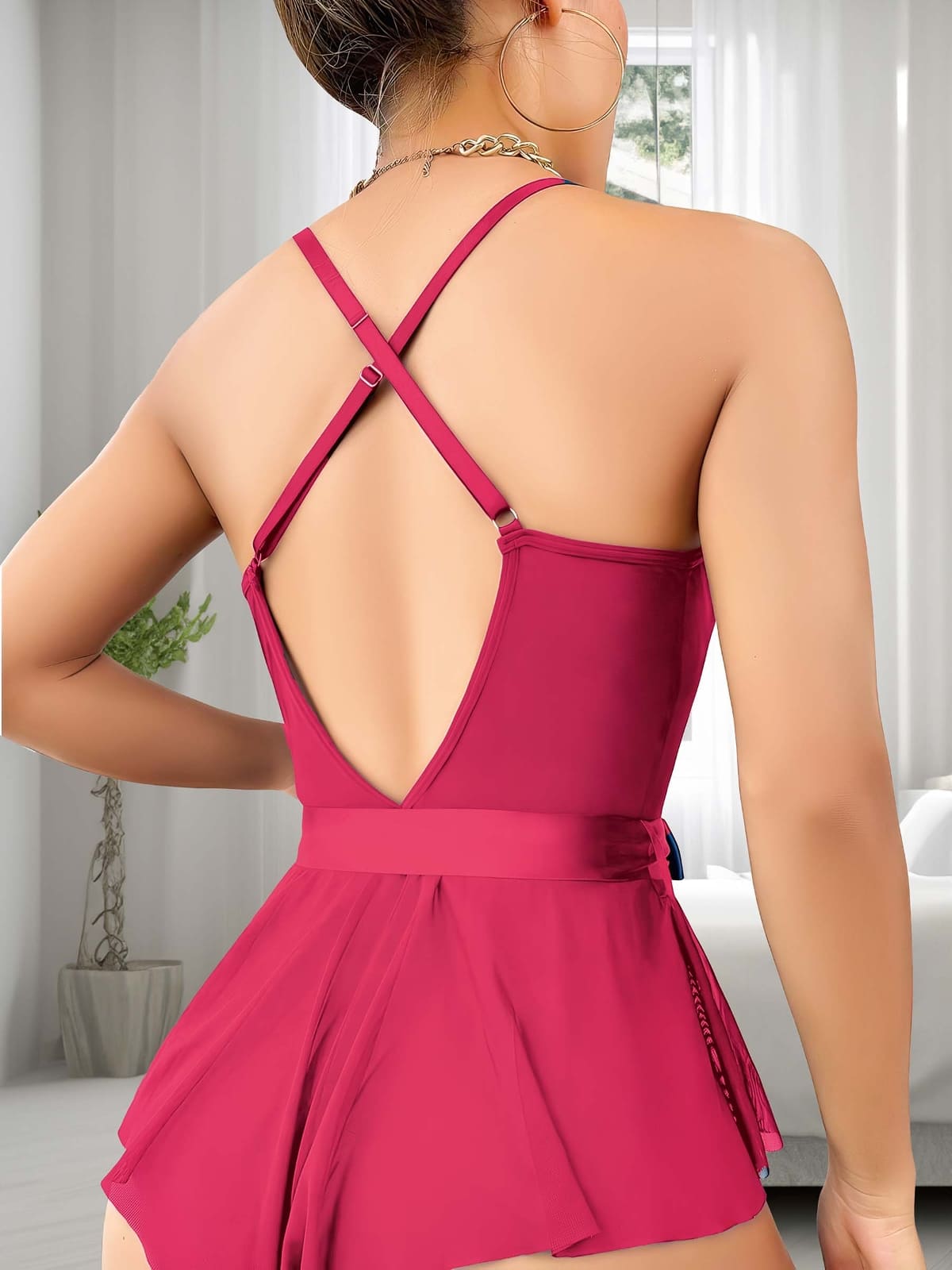 Fuşya Dantelli Kuşaklı Body Tek Parça Lily Bianca 1027 - Fuşya