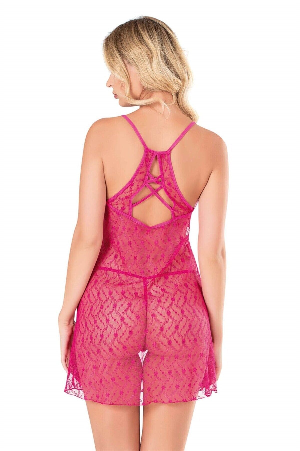Fuşya Dantelli Tül Gecelik Ahu Lingerie 4120 - Fuşya