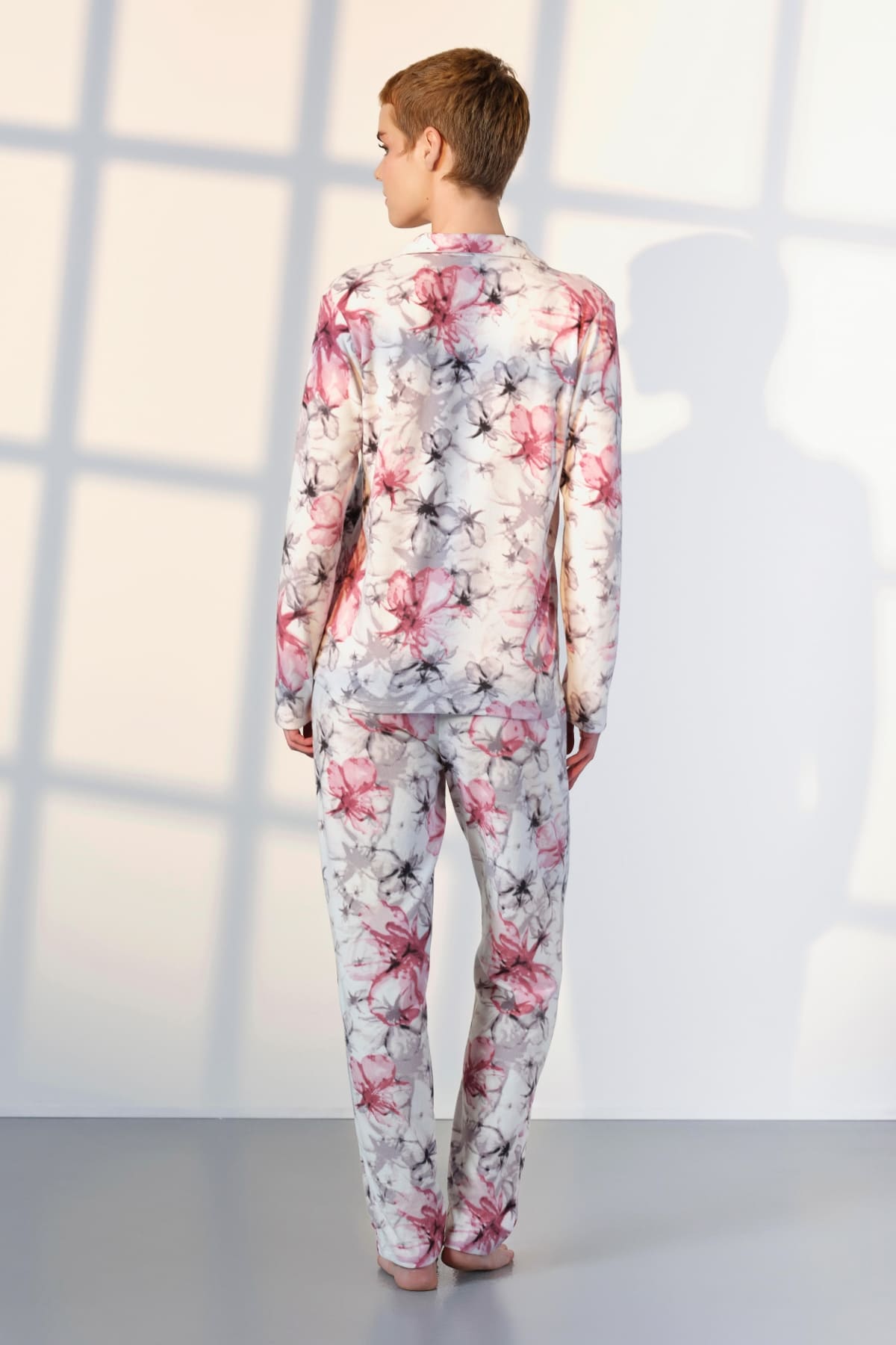 Çiçek Desenli Kadın Pijama Takımı Gömlek Yaka Doreanse 25K4031 - Pembe