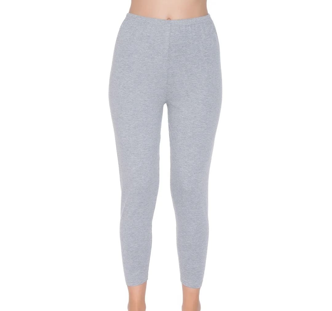 Likralı Yüksek Bel Uzun Tayt Bej Yıldız 3637 - Gri