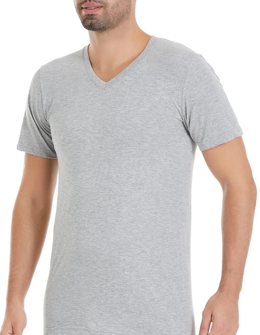 Pamuklu V-Yaka Kısa Kollu Atlet Gri 6'lı Paket Yıldız 54 - Gri