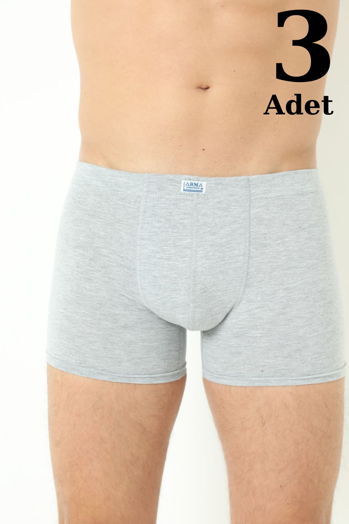 Pamuklu Elastan Gri Erkek Boxer 3'lü Paket Arma Yıldız 1170 - Gri
