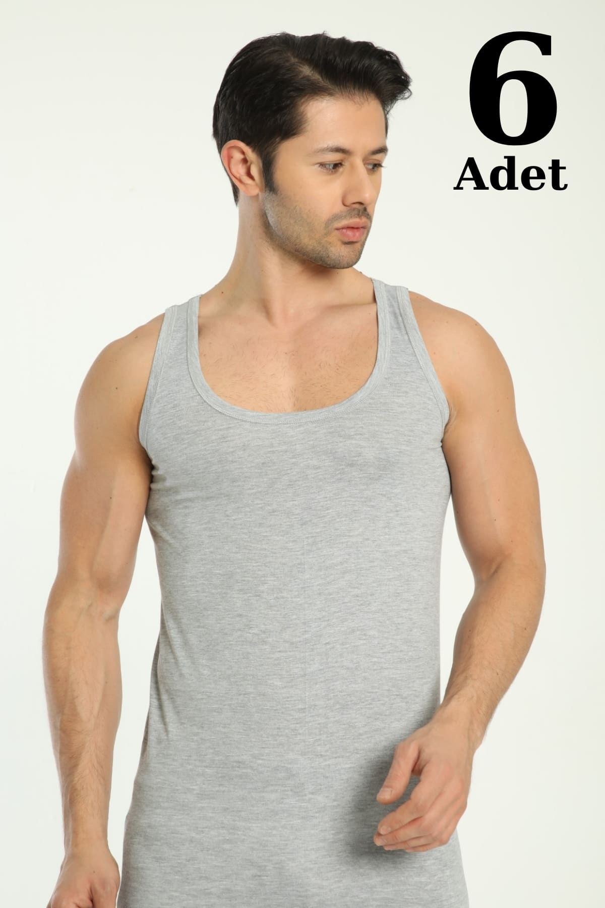 Pamuklu Ribana Kesim Erkek Atlet Arma Yıldız 1001 - Gri