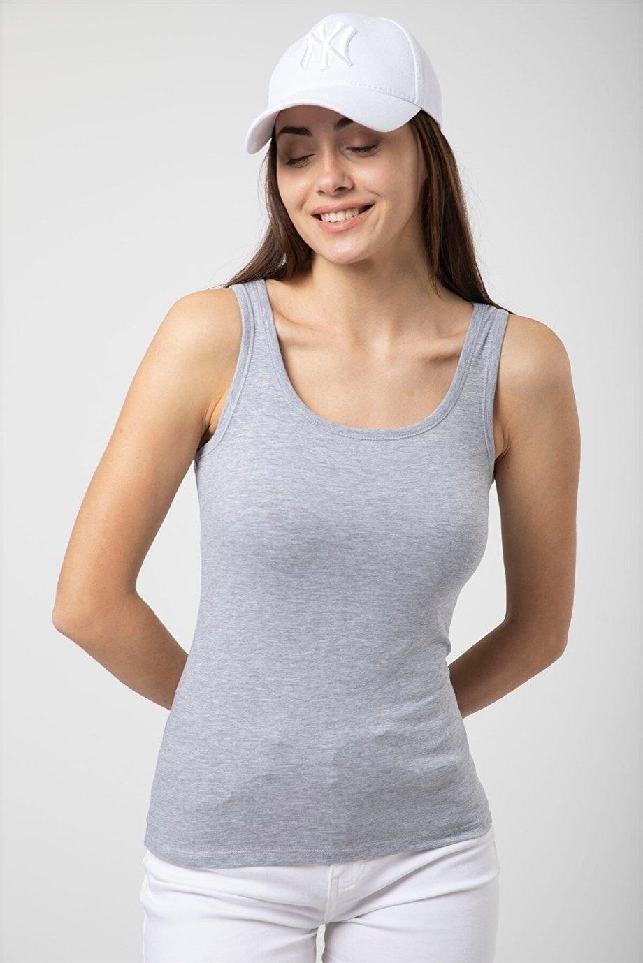 Geniş Askılı Pamuklu Kadın Atlet Arma Yıldız 3355 - Gri