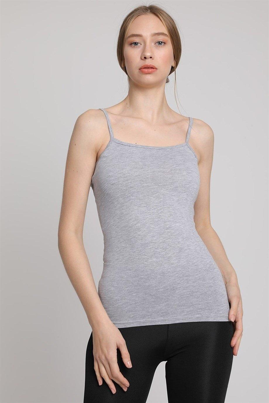 Yüksek Pamuklu Esnek Gri İp Askı Atlet Arma Yıldız 3356 - Gri