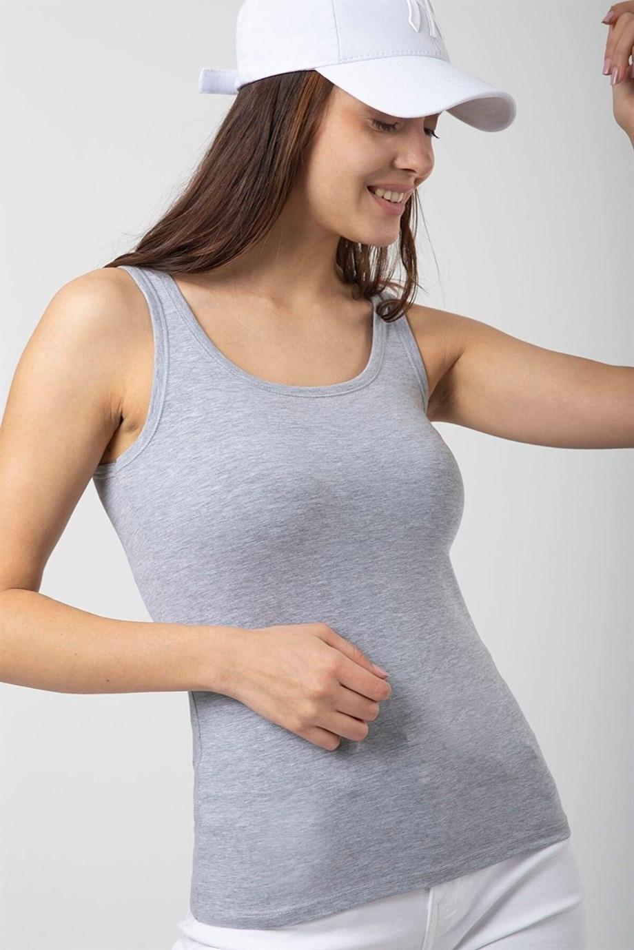 Pamuklu Geniş Askılı Kadın Atlet Arma Yıldız 3355 - Gri