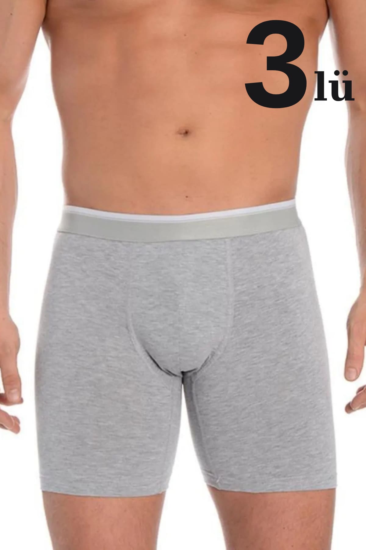 Gri Likralı Uzun Boxer Pamuklu Arma Yıldız 1173 - Gri