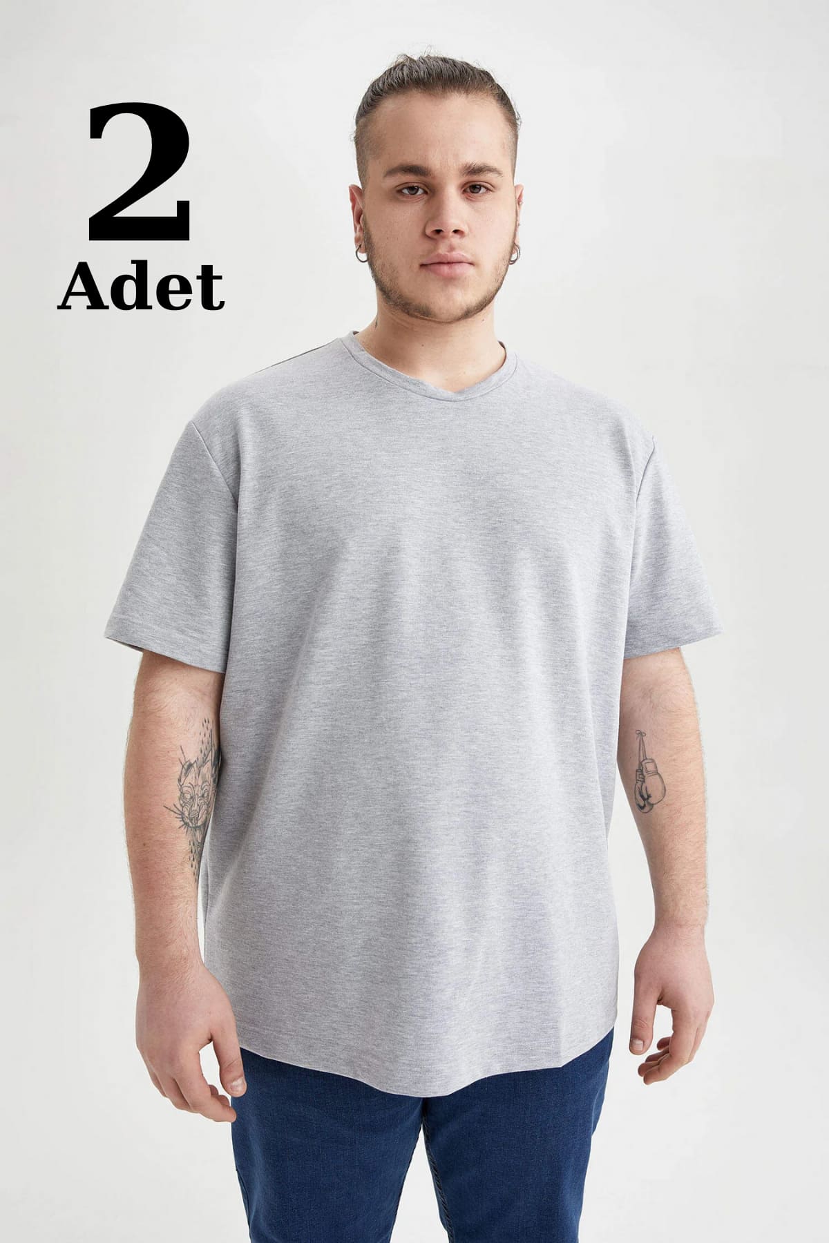 Gri Pamuk O Yaka Büyük Beden Atlet Arma Yıldız 1161 - Gri