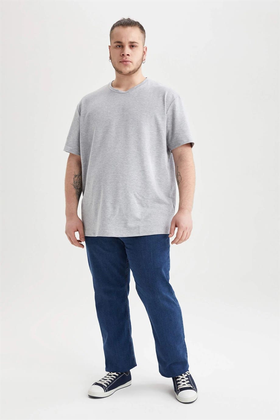 Pamuklu Büyük Beden Sıfır Yaka Atlet Gri Arma Yıldız 9161 - Gri