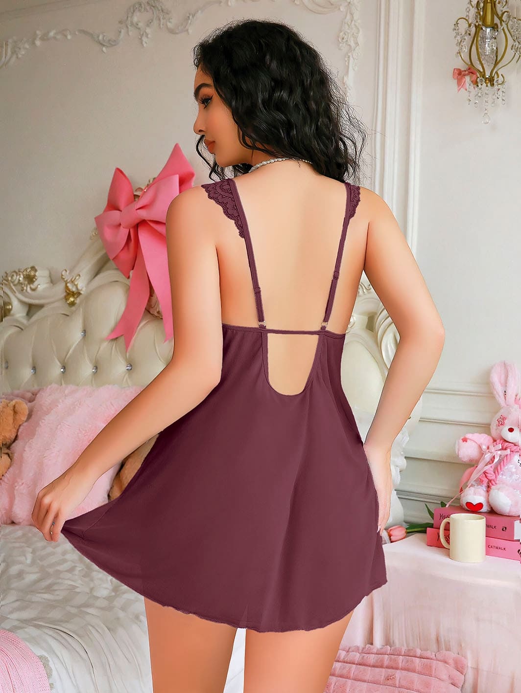 Gül Kurusu Dantel Askılı Body Pink Night 3882 - Gül Kurusu
