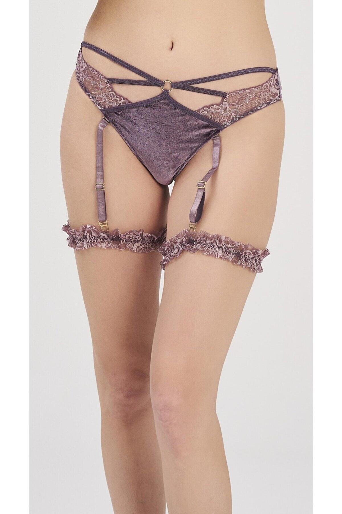 Kadife Dantel Detaylı Jartiyer Takım Moonlight 3222 - Gül Kurusu