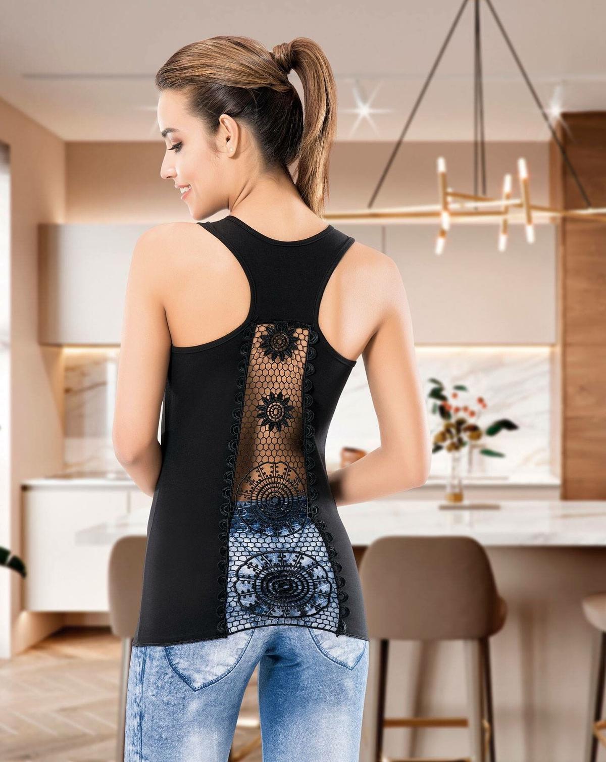 Güpür Detaylı Pamuklu Kadın Atlet Derya Kurşun 135 - Siyah