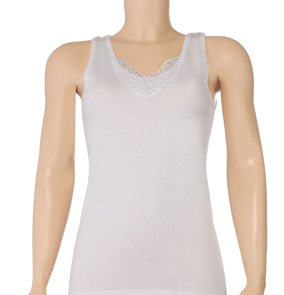 Pamuklu Güpürlü Kalın Askılı Atlet Beyaz Yıldız 2027 - Beyaz