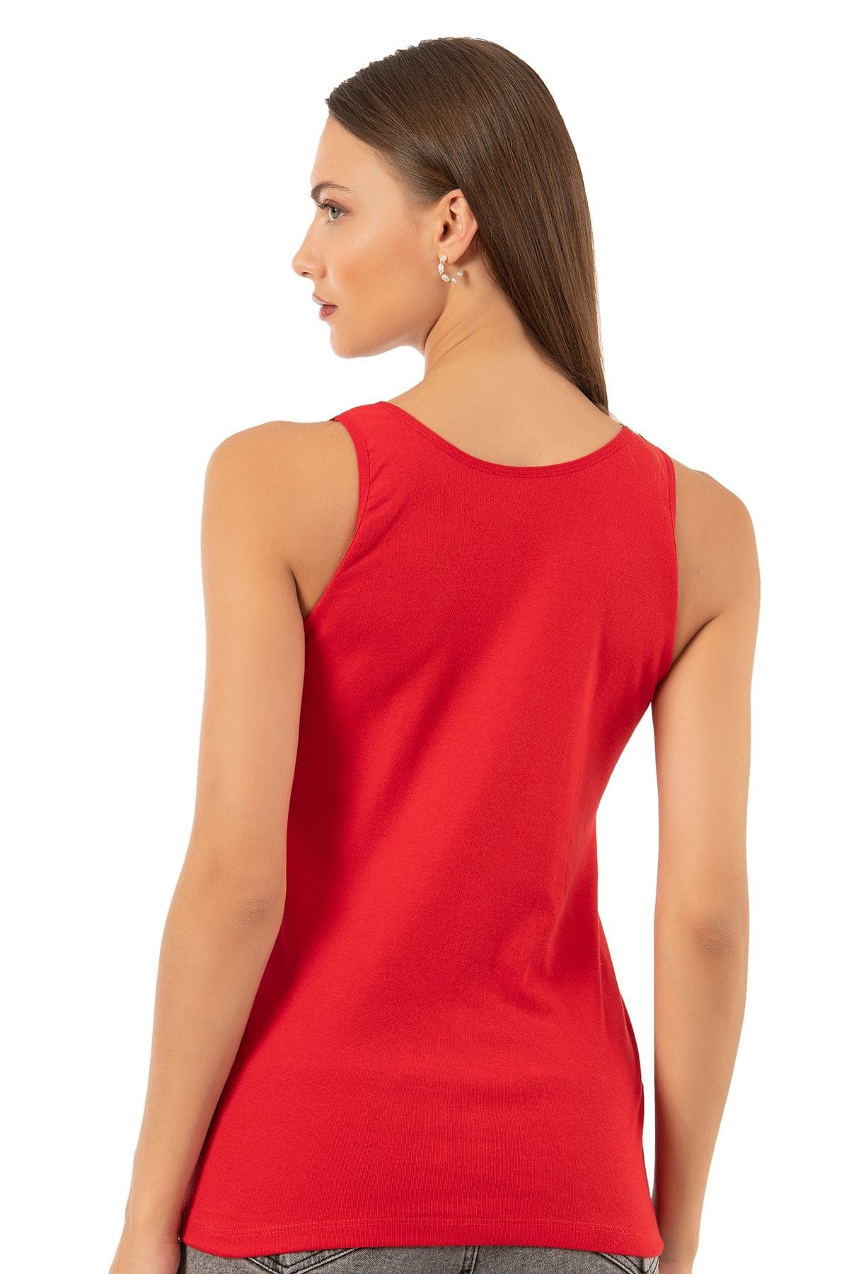 Pamuklu Ribana Dantelli Atlet Özkan 2001 - Kırmızı