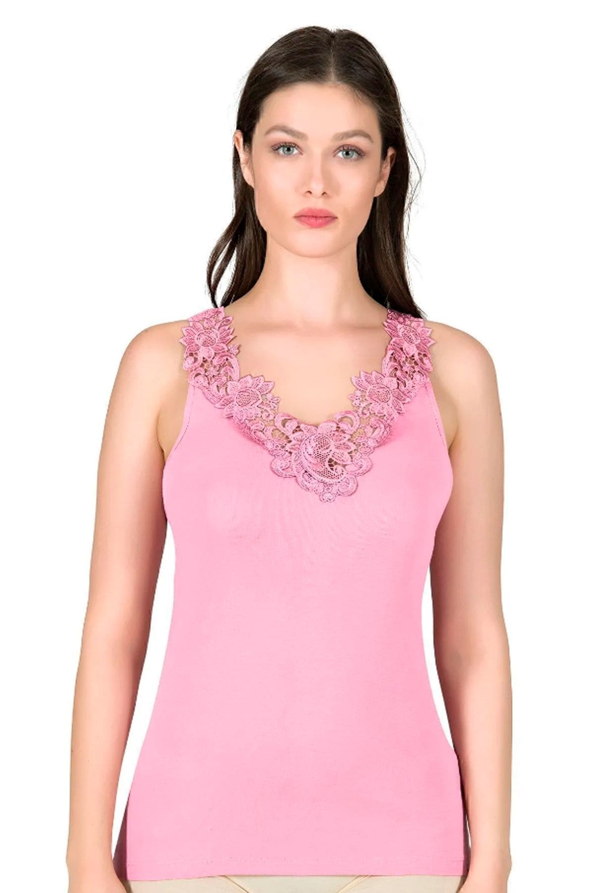 Pamuklu Ribana Dantelli Atlet Özkan 2001 - Pembe