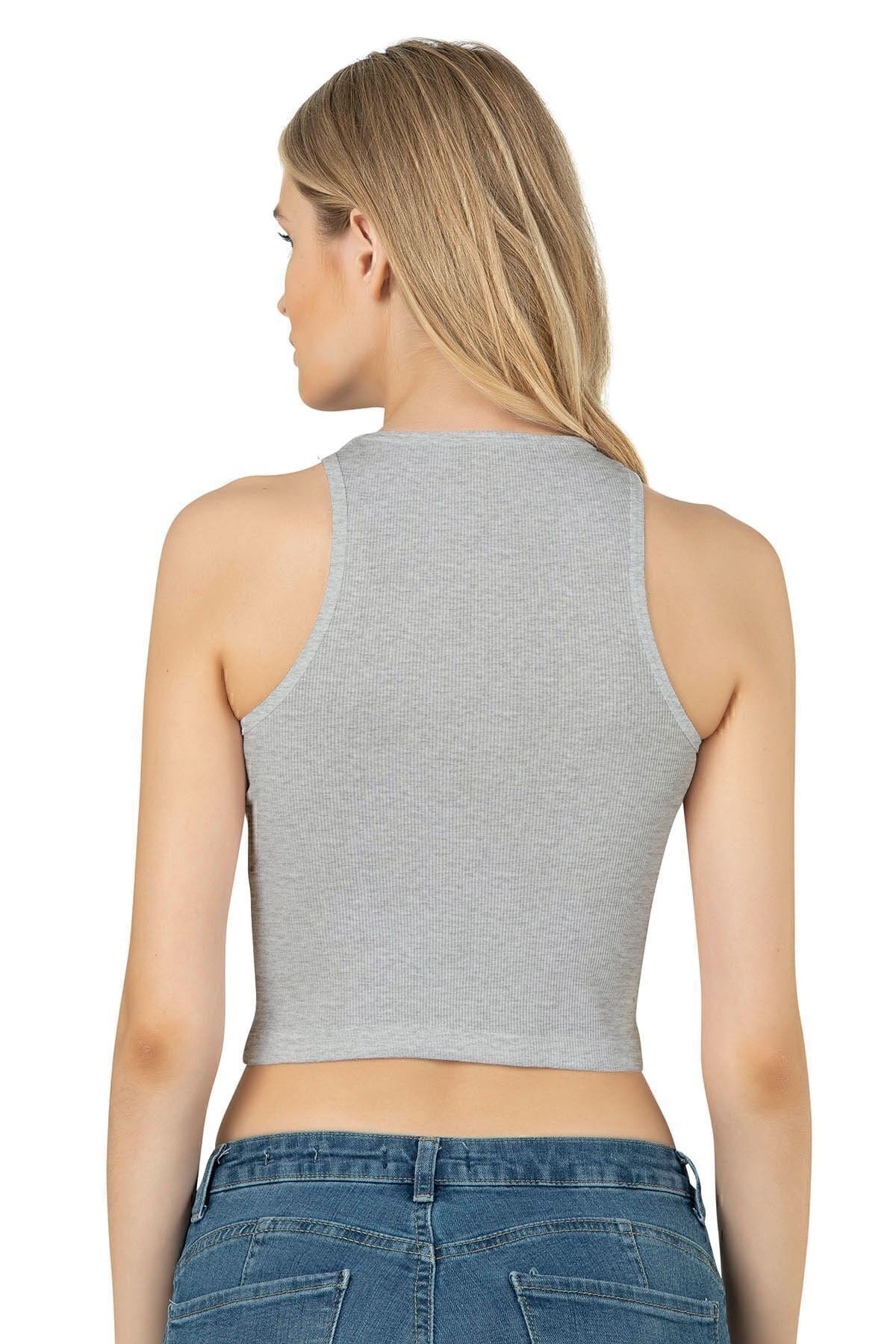 Özkan Halter Yaka Pamuklu Fitilli Vücuda Oturan Crop Atlet Özkan 26814 - Görsel 6