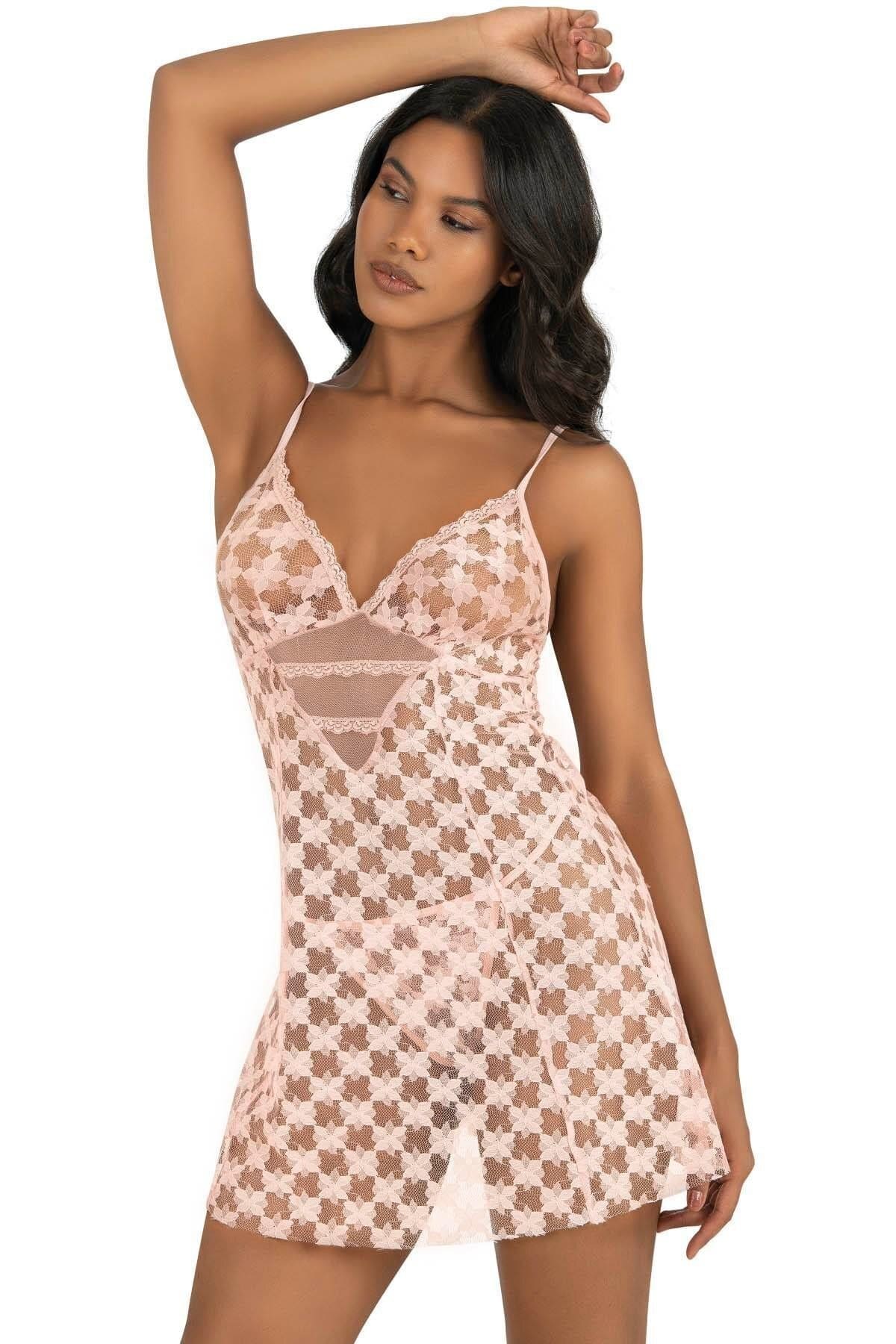 İnce Askılı Tül Gecelik Bordo Ahu 4207 - Somon