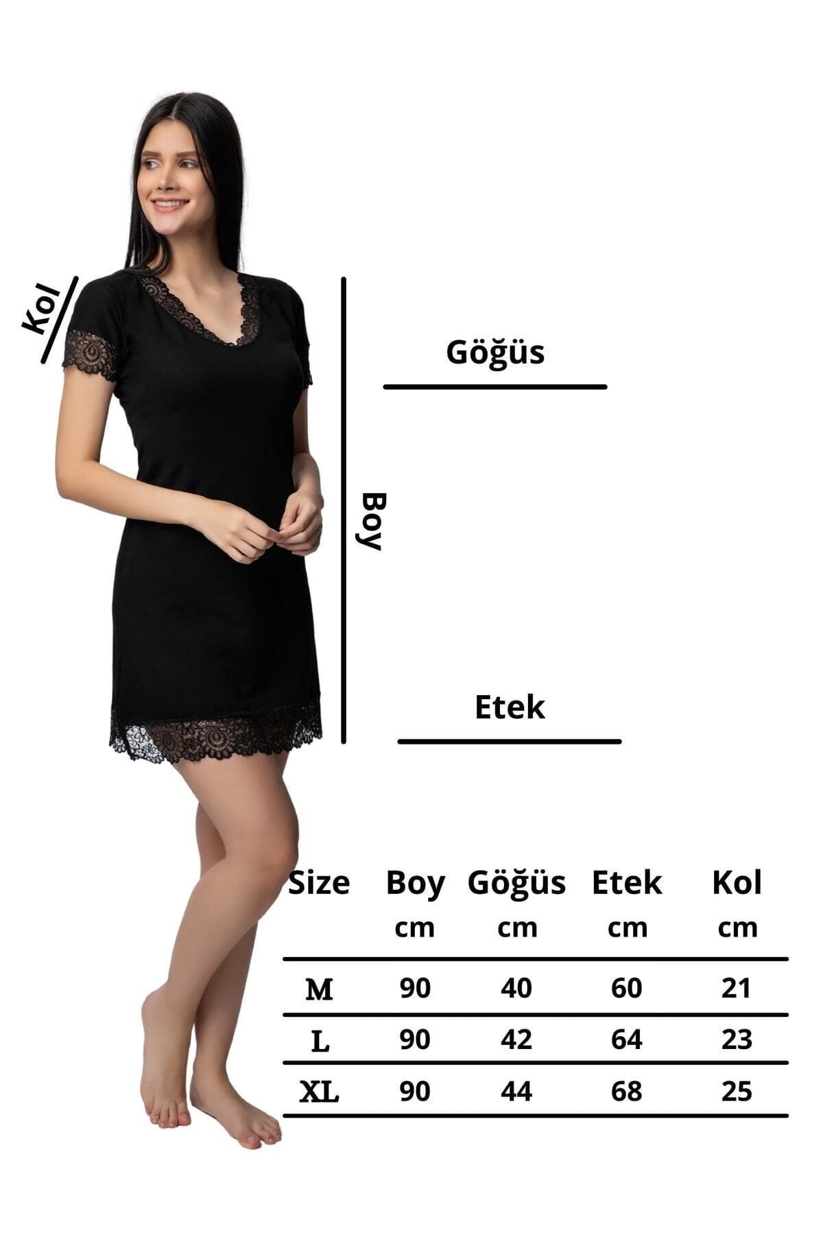Dantelli İp Askılı Gecelik Poliamid Elastan Donex 1590 - Siyah