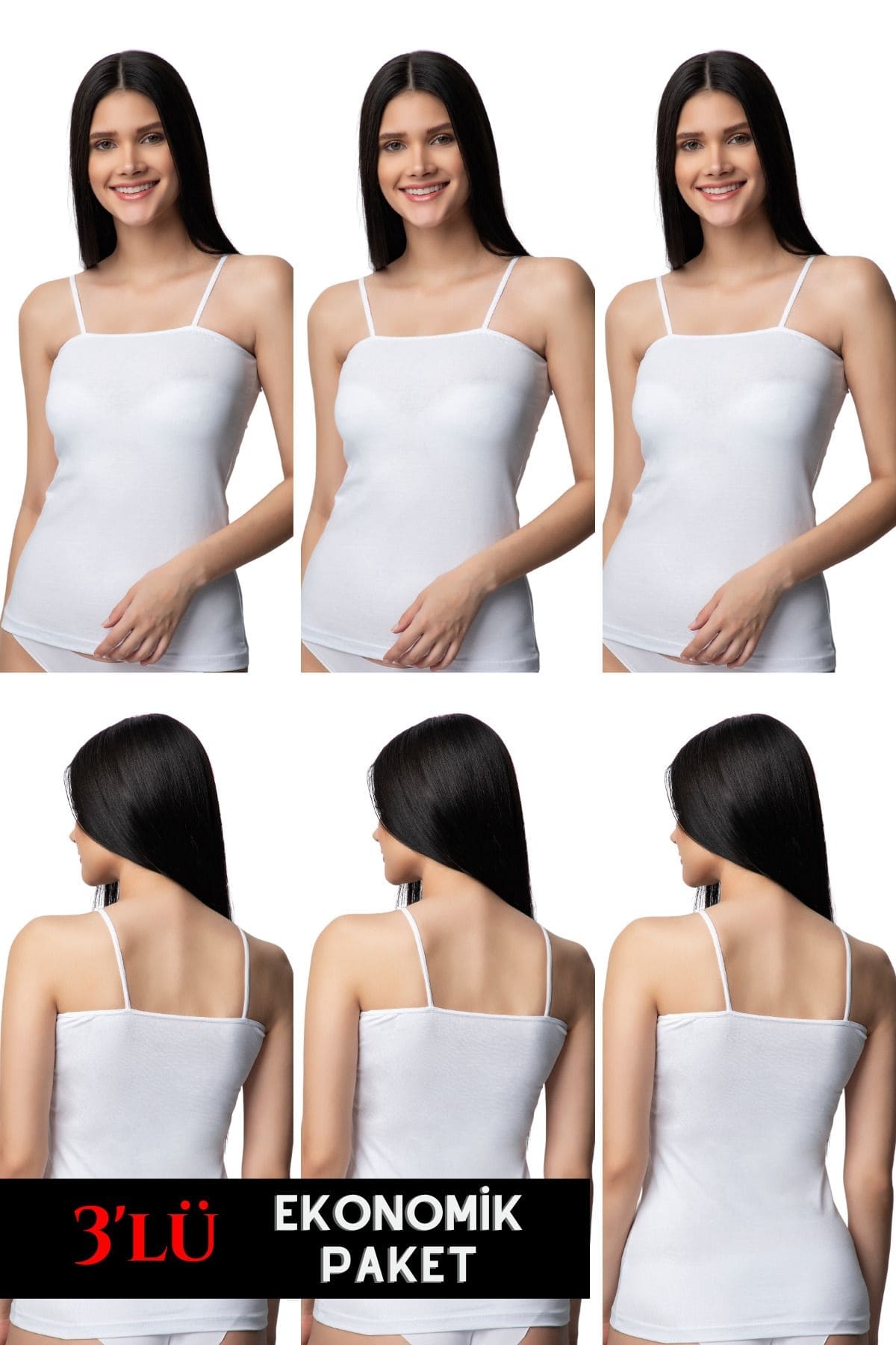 Pamuklu Esnek İp Askılı Kadın Atlet Donex 3350 - Beyaz