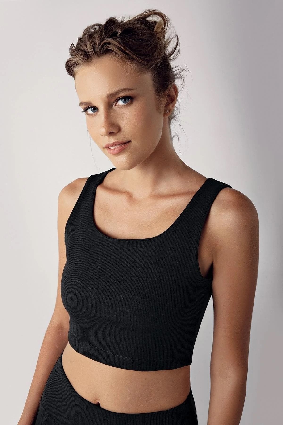 İp Askılı Nefes Alan Pamuklu Crop Atlet Anıt 2204 - Siyah